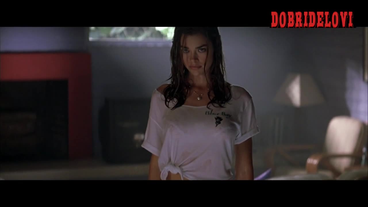 Denise Richards sexy wet shirt and panties scene from Wild Things