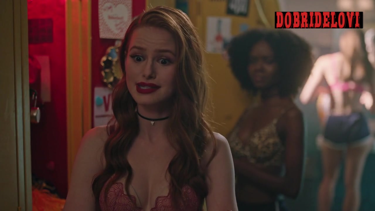 Madelaine Petsch and Ashleigh Murray changing in the locker room scene from Riverdale