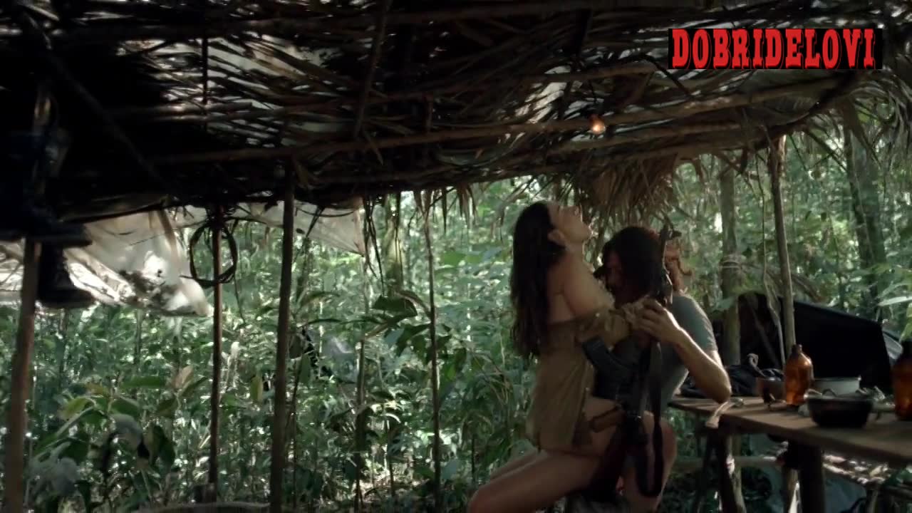 Ana de la Reguera outdoors sex sitting up scene from Narcos