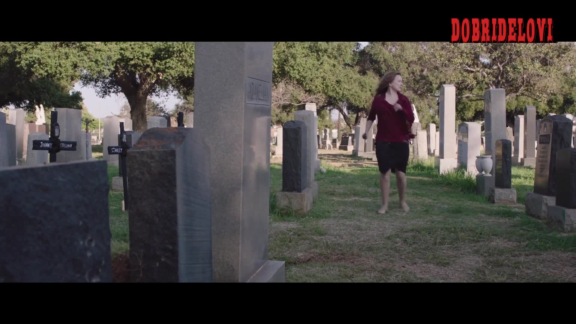 Camille Keaton open blouse scene in the cemetery