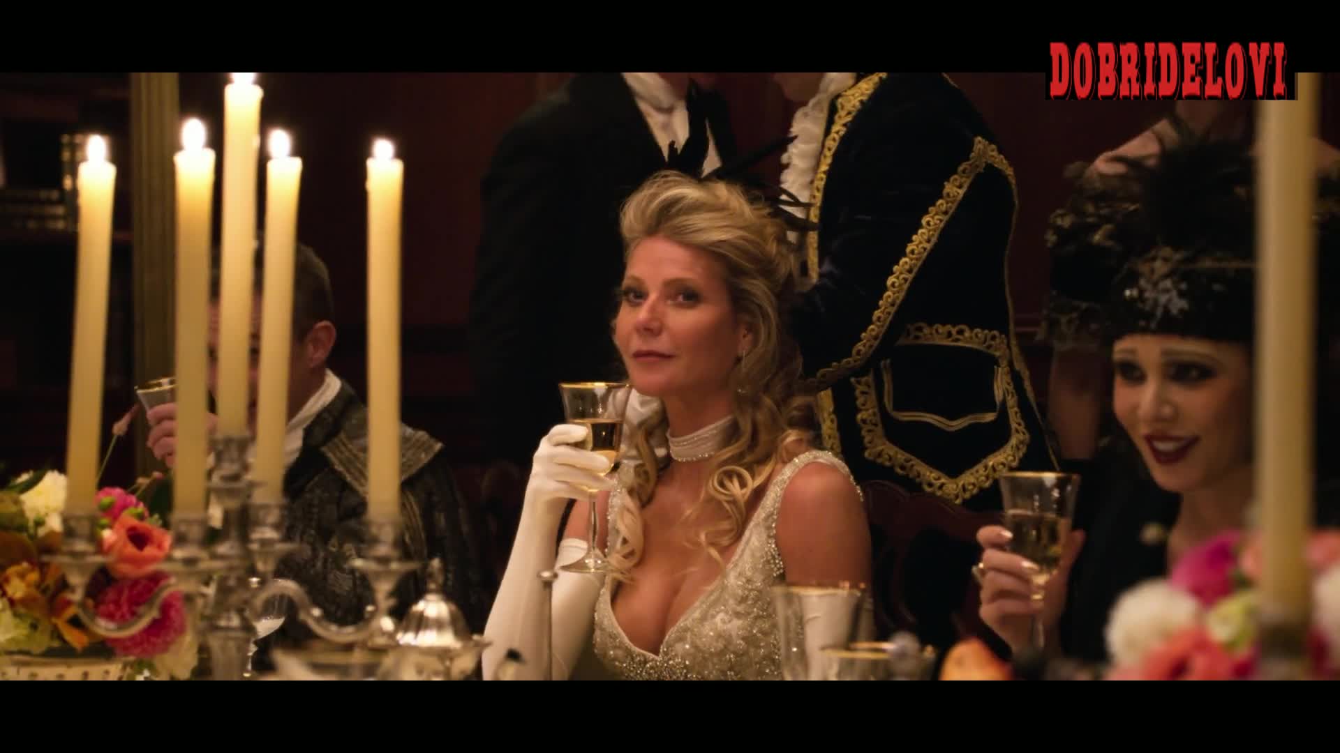 Gwyneth Paltrow sexy cleavage at dinner party scene from The Politician