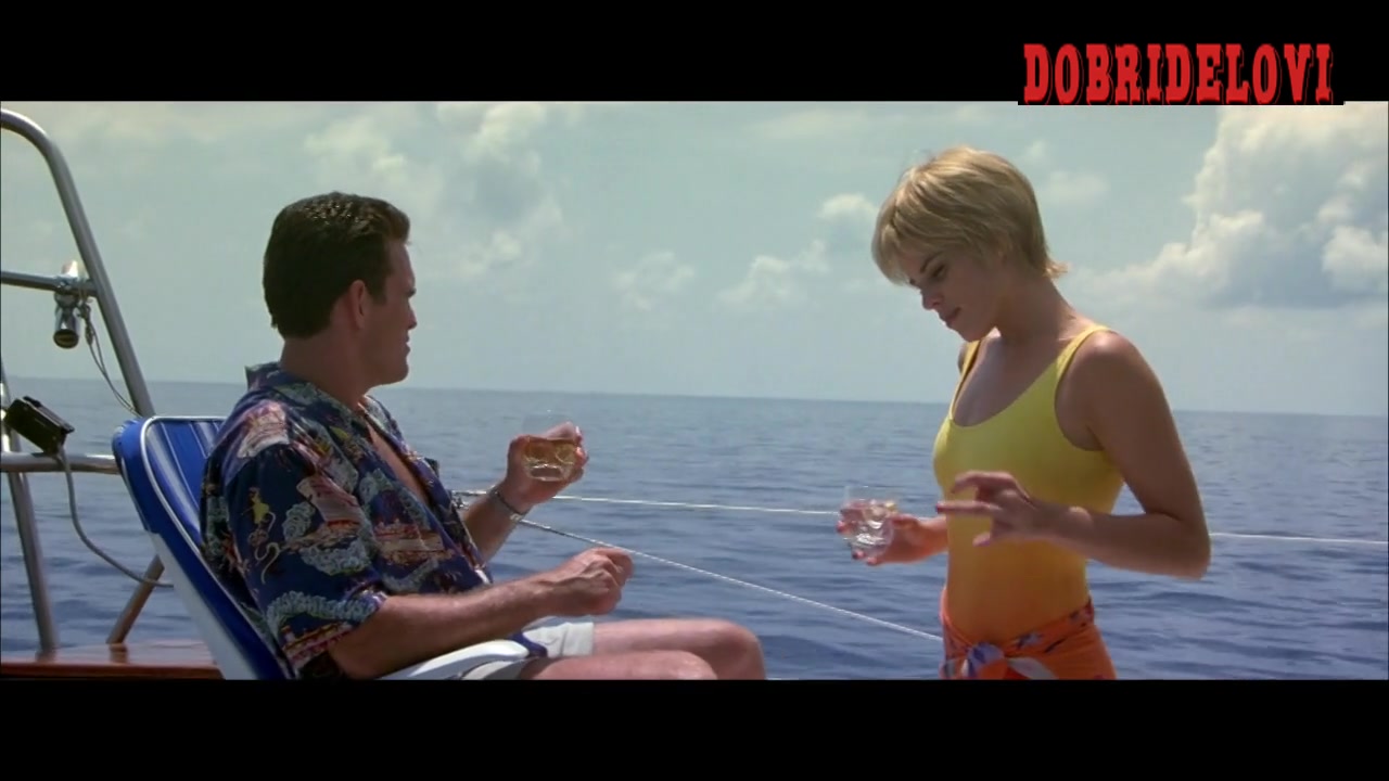 Neve Campbell sexy yellow bathing suit in yacht with Matt Dillon