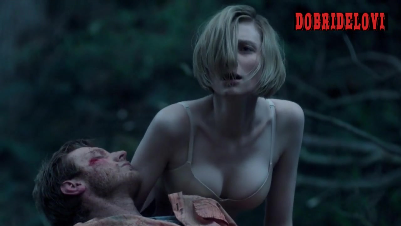 Elizabeth Debicki bouncing cleavage in the woods scene from The Kettering Incident