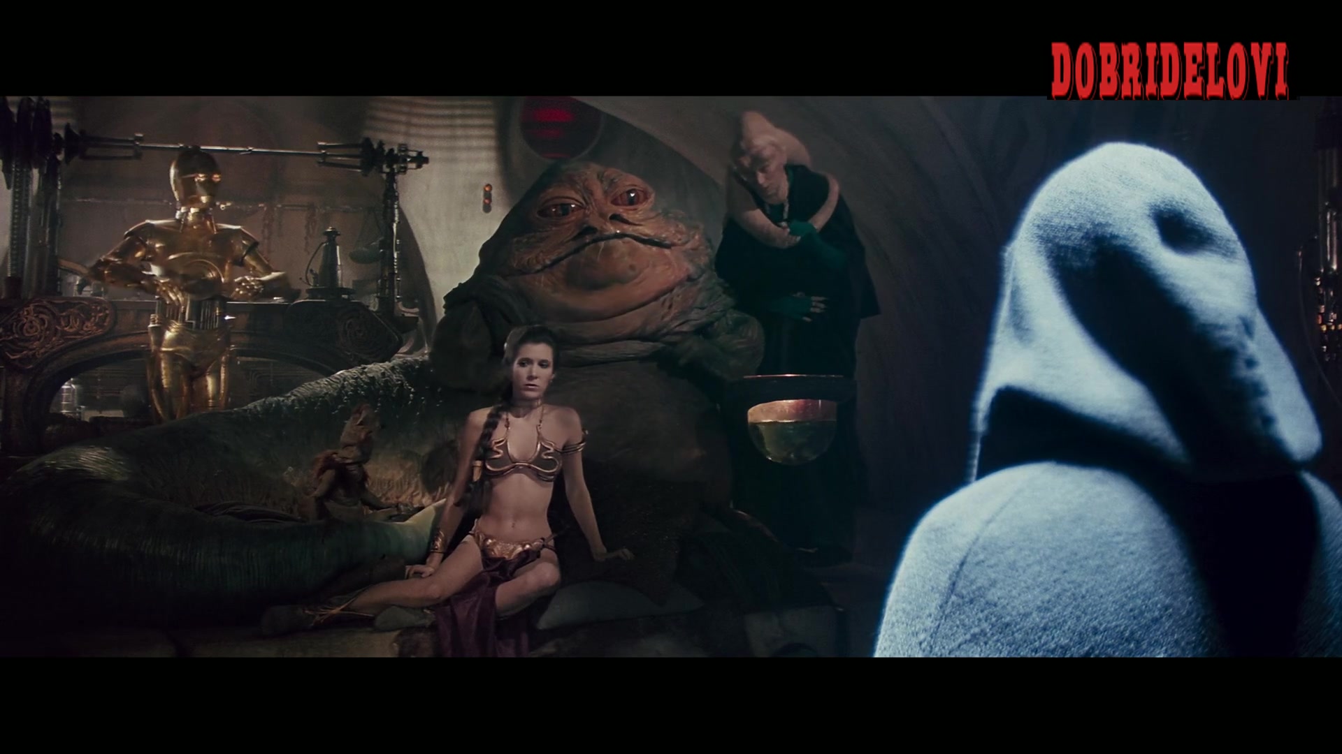 Carrie Fisher chained to Jabba in sexy outfit 