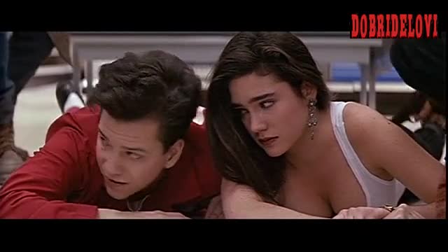 Jennifer Connelly sexy cleavage held at gunpoint scene from Career Opportunities