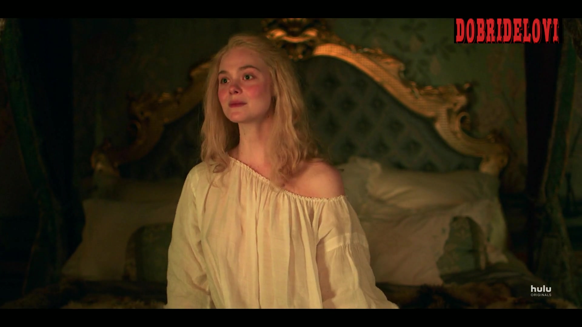 Elle Fanning sexy see-through gown scene from The Great