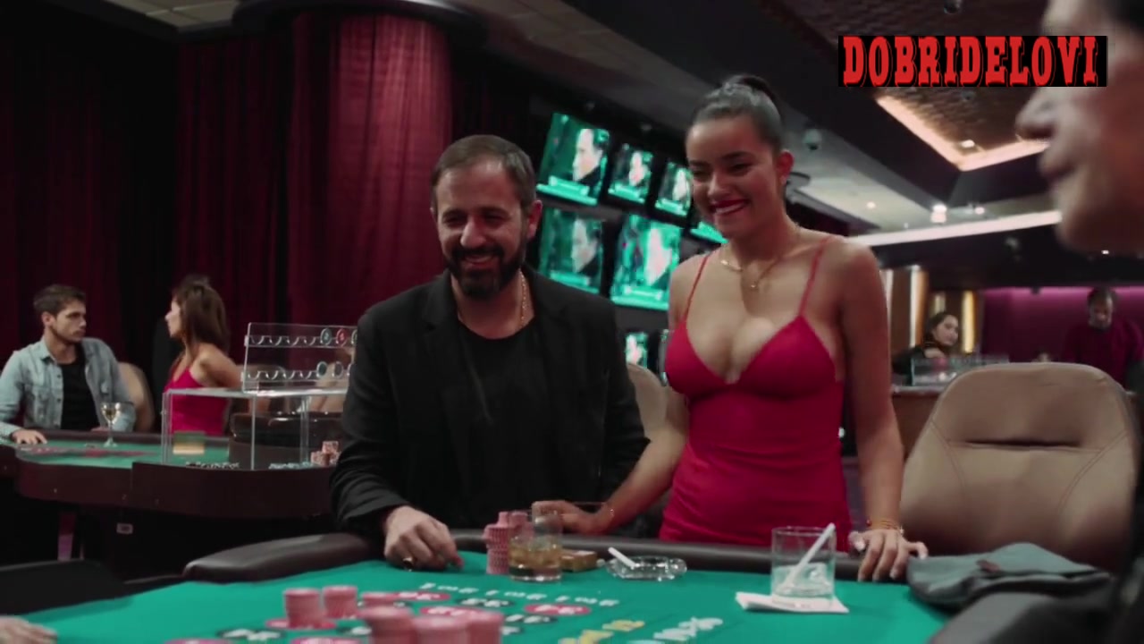 Paulina Gaitan red dress cleavage in casino
