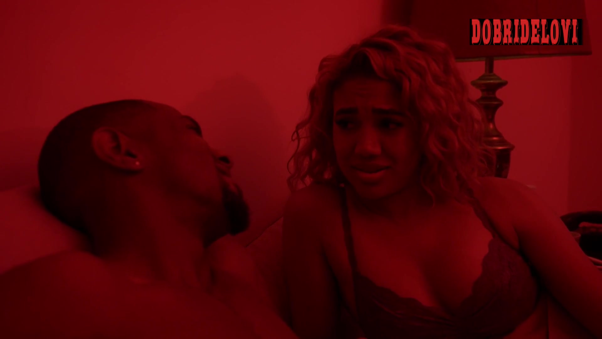 Paige Hurd lays in bed with dude with sexy underwear scene in The Oval