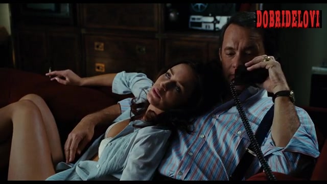 Emily Blunt open blouse in couch with Tom Hanks scene from Charlie Wilson's War