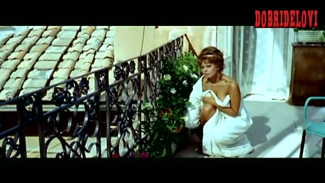 Sophia Loren gardening wrapped in sheet scene from Yesterday, Today and Tomorrow