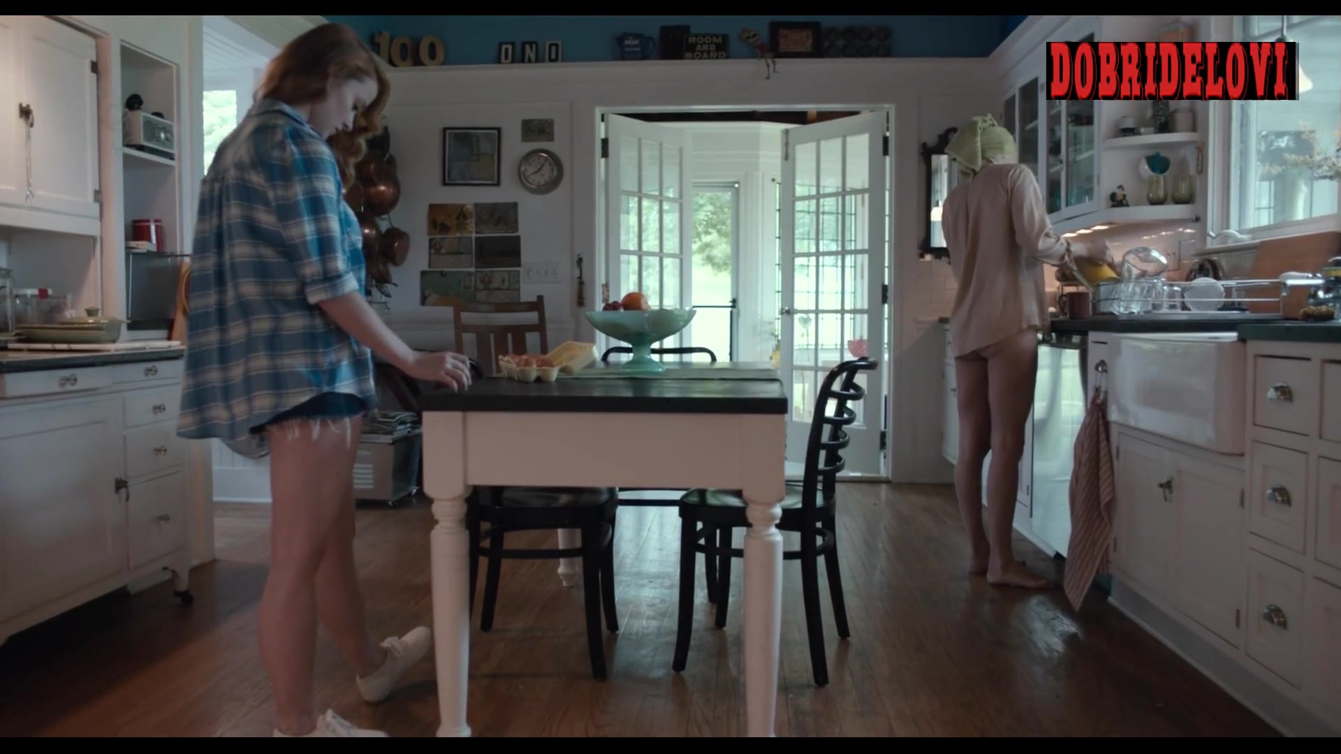 Chloë Sevigny open blouse in kitchen scene from Love is Blind