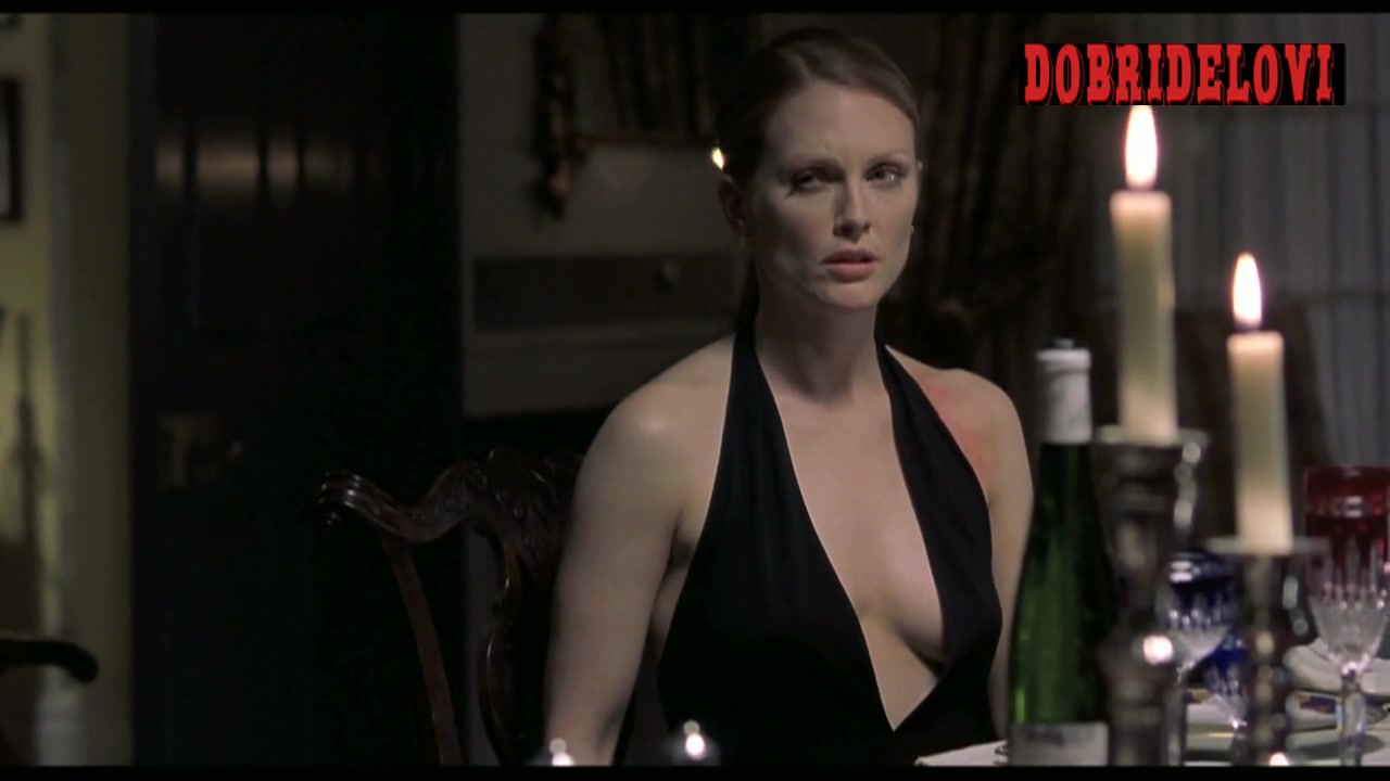 Julianne Moore cleavage at dinner table scene from Hannibal