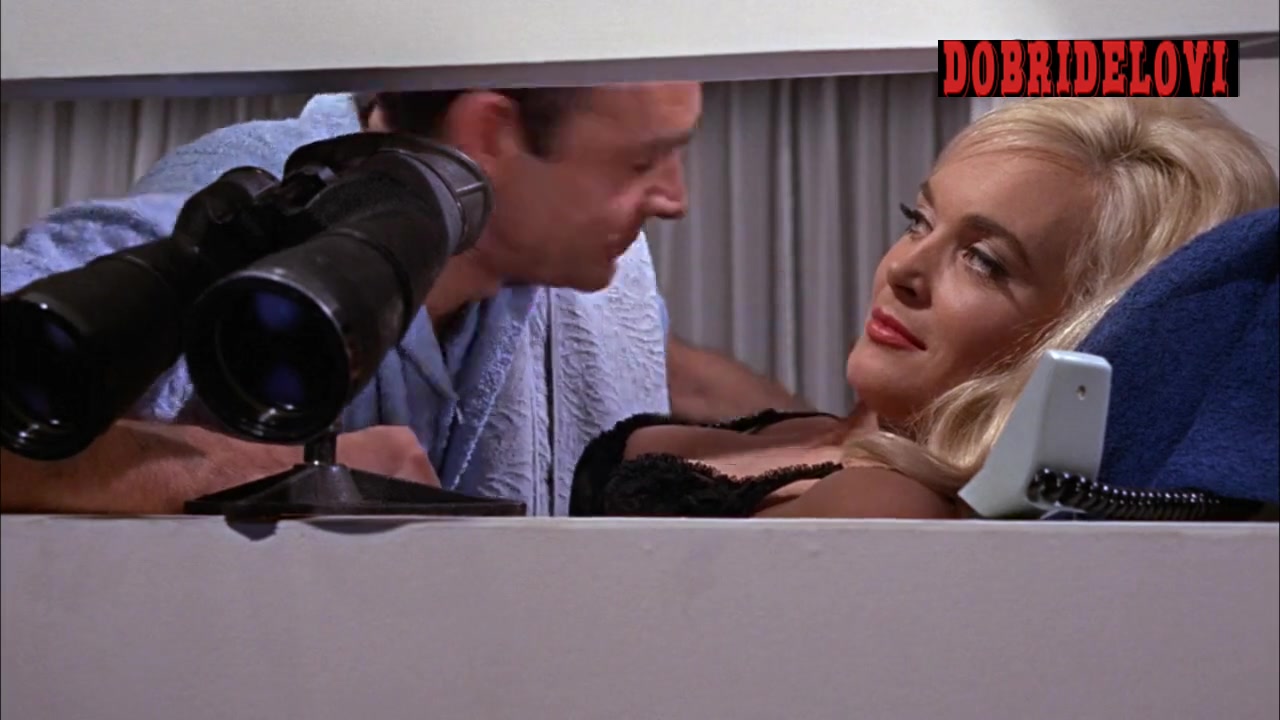 Shirley Eaton sexy in the balcony with Sean Connery scene from Goldfinger