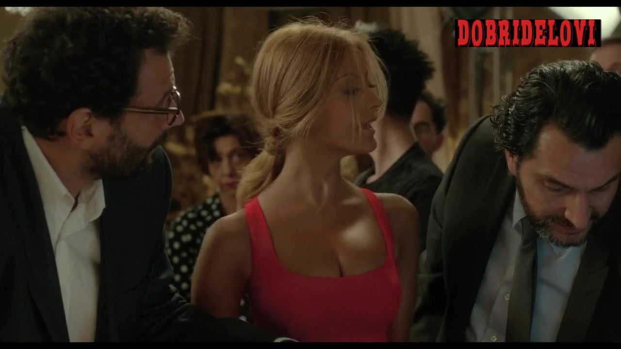 Zahia Dehar red dress cleavage scene from Joséphine s'arrondit