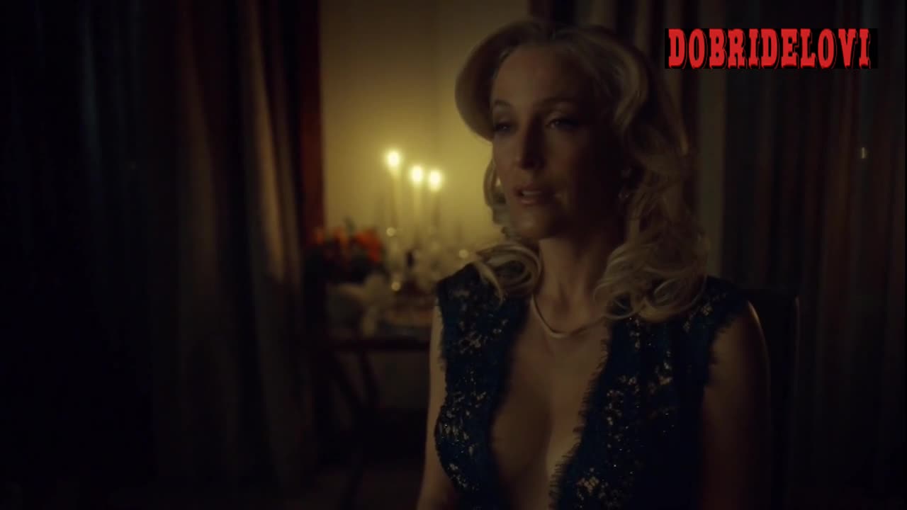 Gillian Anderson cleavage at table scene from Hannibal