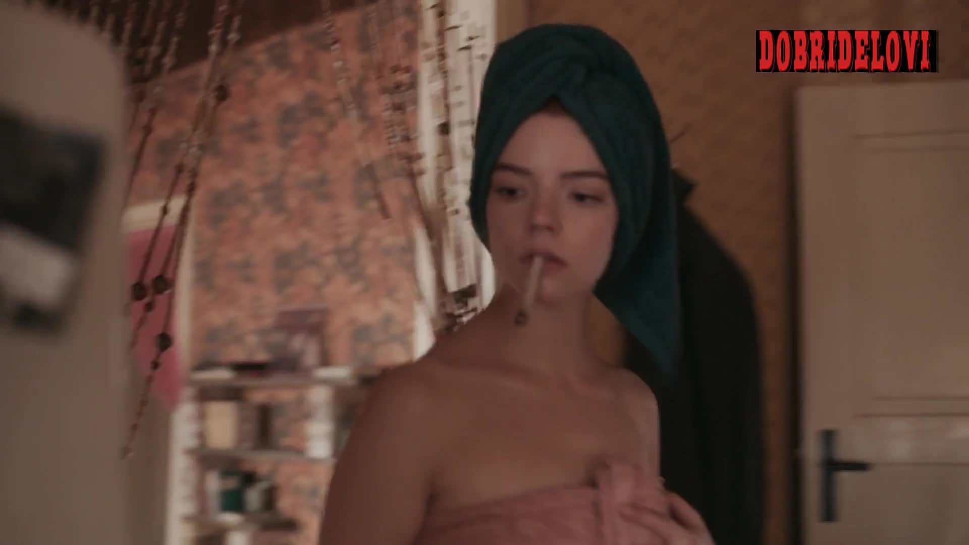 Anya Taylor-Joy wrapped in towel scene from The Queen's Gambit