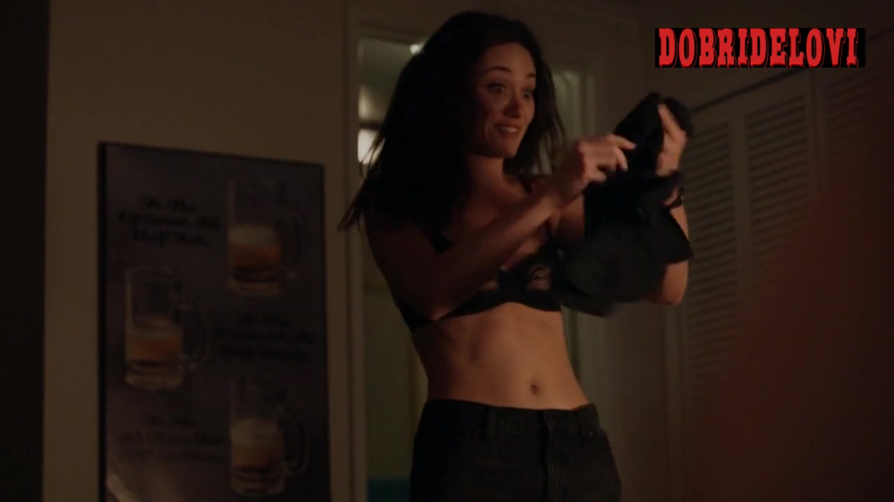 Emmy Rossum getting dressed after seeing blue dildo scene from Shameless