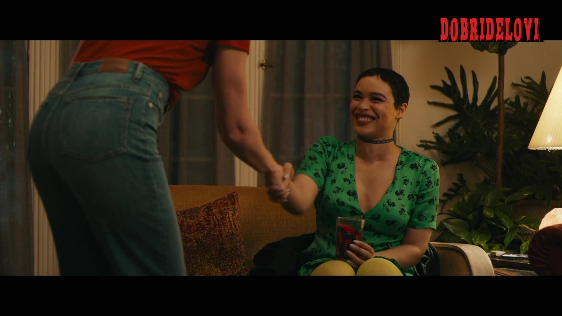 Cleopatra Coleman green dress scene from The Argument
