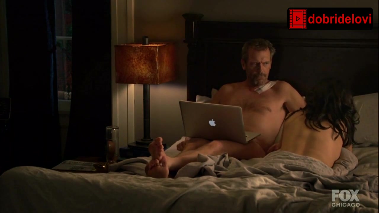 Lisa Edelstein lying in bed nude scene from House
