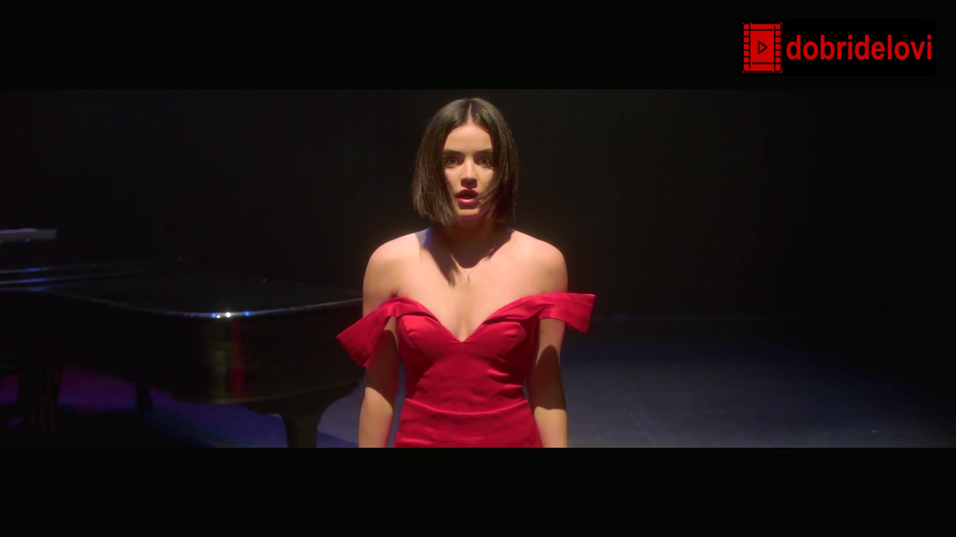 Lucy Hale red dress scene from Big Gold Brick